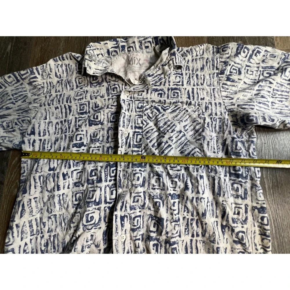 Native Culture Mix Button Up Shirt Mens Large Blue‎ White Geometric Vintage USA